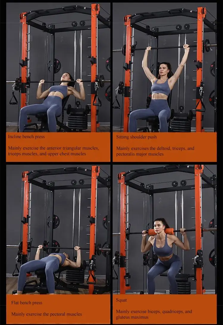 Commercial Multi function Home Gym Equipment Pull Up Bar Power rack Multi station Smith Machine Squat Rack