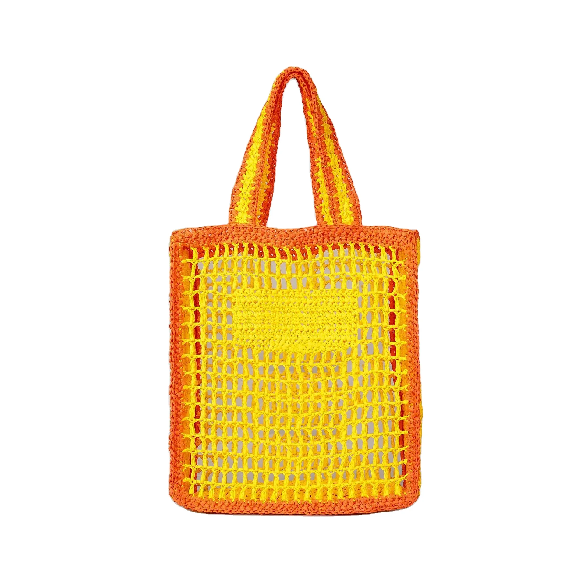 Wholesale Trendy Straw Tote Bag Embroidery LOGO Muliti-colors Handwoven Shoulder Bags Paper Straw Women Tote for Summer