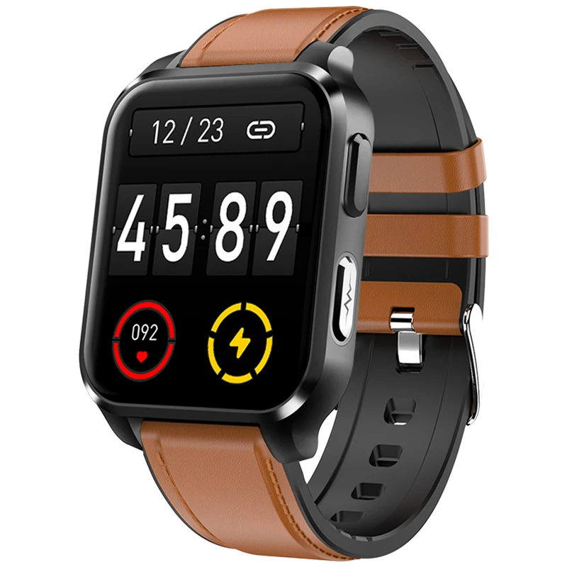 Shenzhen smartwatch manufacture SPO2 ECG heart rate smartwatch E90 leather strap smart watch