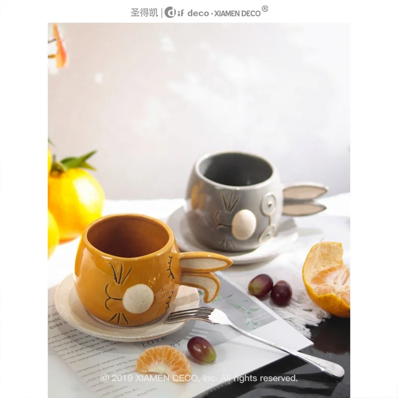 Cartoon tea cup and saucers ceramic Easter decorations porcelain mug set