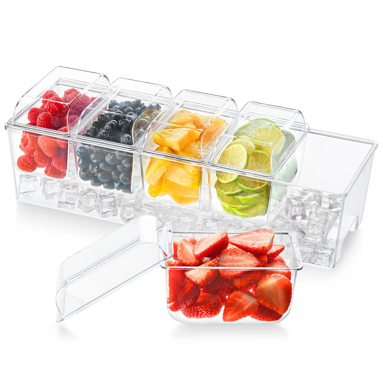 Ice Chilled Condiment Caddy,Condiment Server With Separate Lids,Serving Tray Platter With Removable Dishes