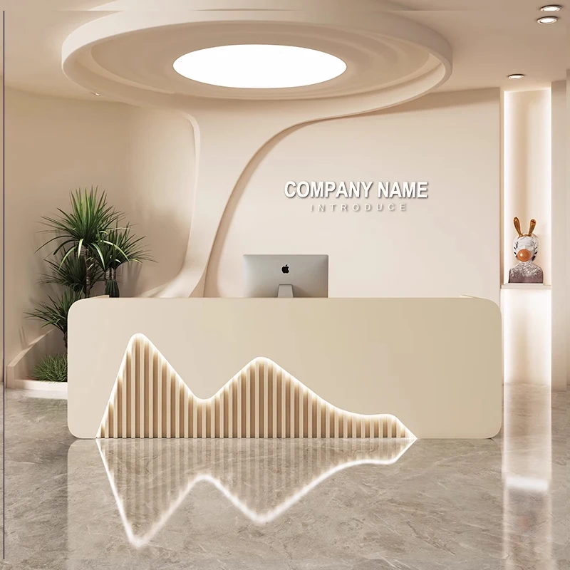 QTZ04 Modern Office Furniture Custom Logo Shape Size Hotel Dental Clinic Reception Counter Office Reception Desk Shop Store Gym