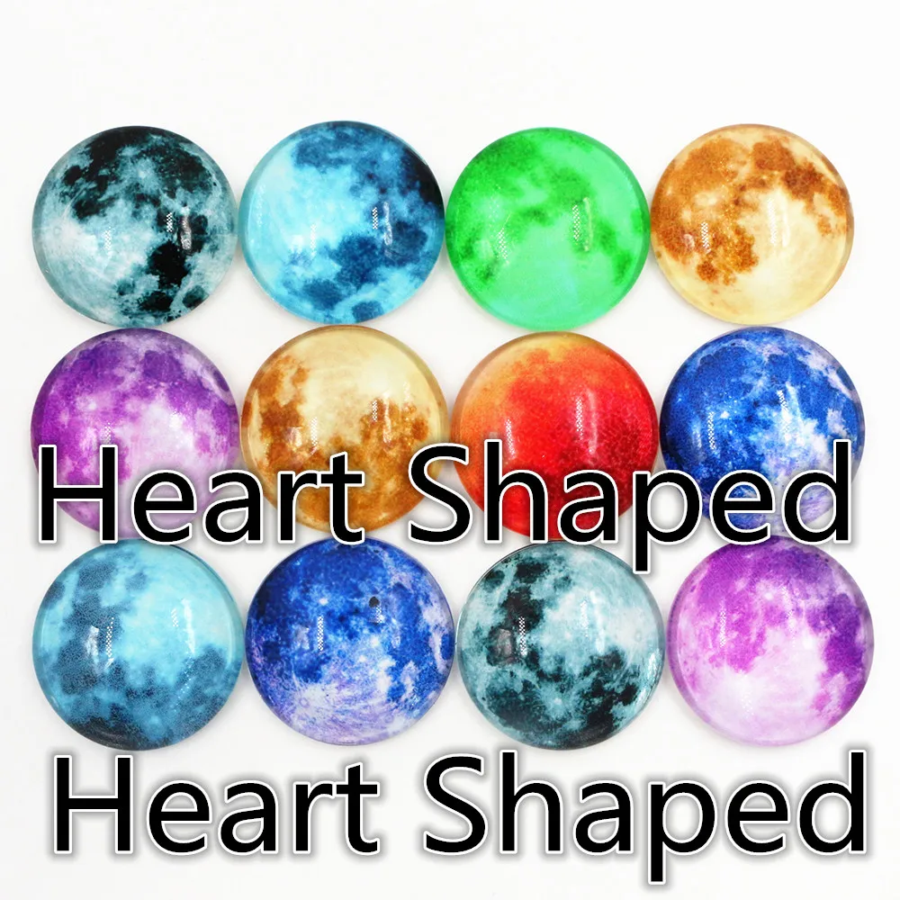 Cutomzie Heart Shaped Glow in Dark 10 12 14 16 20 25mm Stars Moon Handmade Glass Cabochons Pattern Jewelry Accessories Supplies