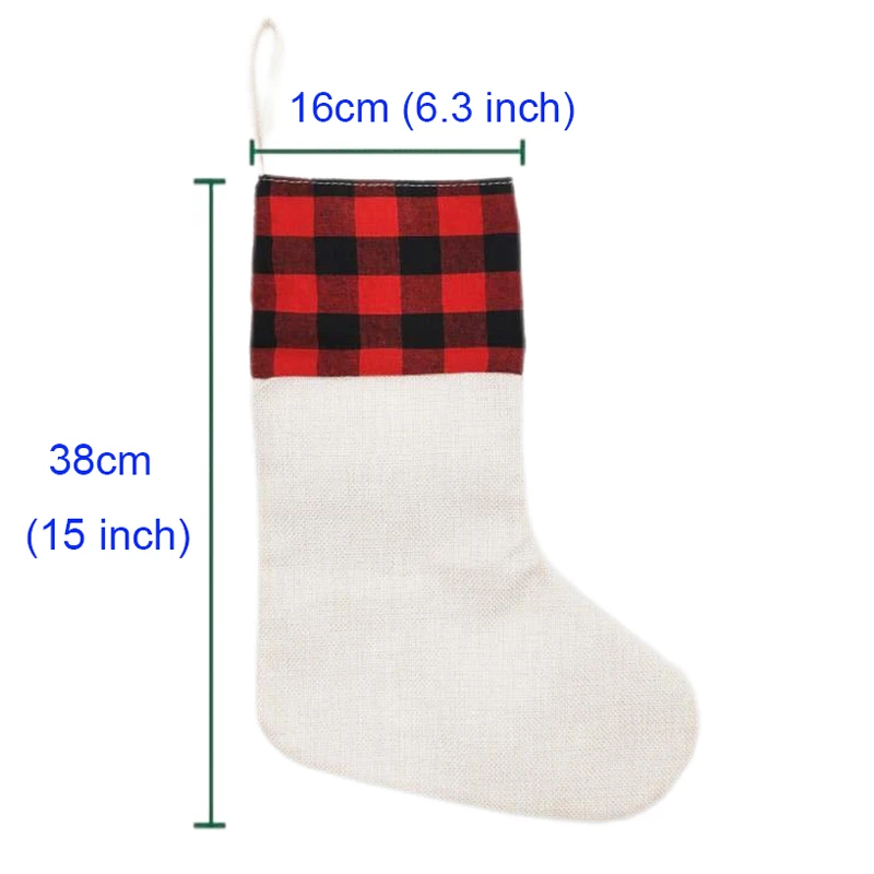 Custom Sublimation Blank Christmas Stock Linen Plaid Sublimation Christmas Stockings