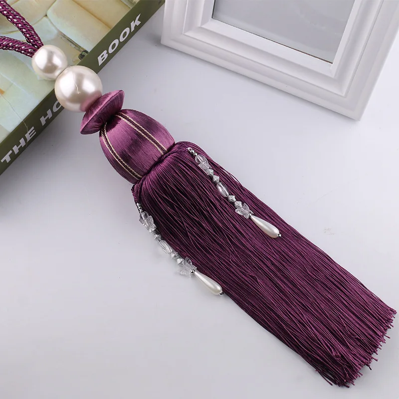 Home Decorative Bonfull Luxury Curtain Accessories Pearl Hanging Ball Tassel Poom Fringe Curtain Wall Rope Tiebacks