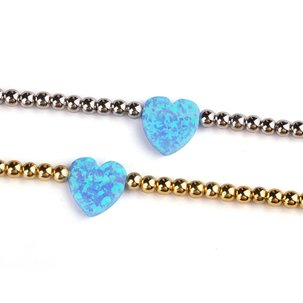 Zhengyong Jewelry 925 Sterling Silver 3mm Gold Plated Silver Bead Heart Opal Bracelet