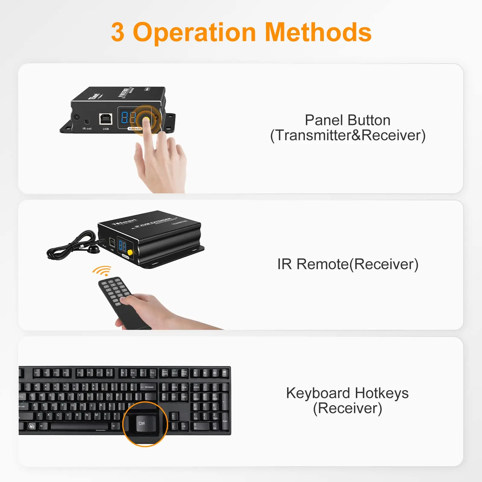 TESmart 120m KVM Extender for servers in data centre  monitor room via UTP/FTP cable  with KVM Keyboard Mouse KVM IP Extender