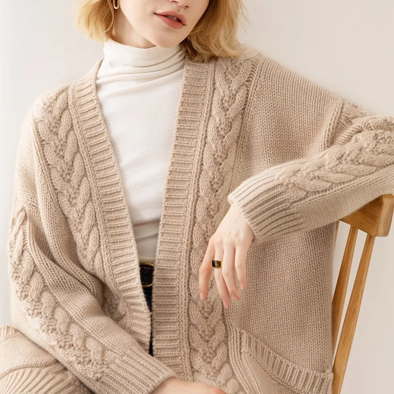 OEM Women Winter Pure Cashmere Knit  Sweater Heavier Fashion Latest Cardigans Coat
