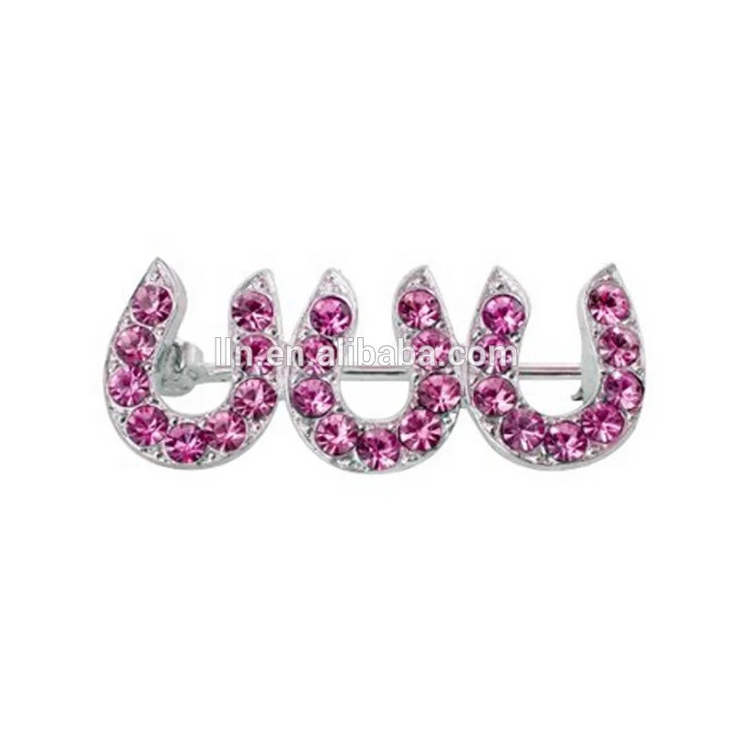 Rhinestone Horseshoe spikes Brooch 3-Crystal triple tiny Horse shoes U letter Color rhinestone  Pin brooches Men Decoration
