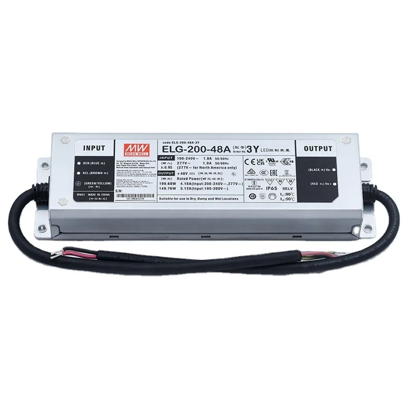 MeanWell ELG-200-48A-3Y 48V 4.16A 200W светодиоидная лампа с регулируемой яркостью IP67 бренд Mean Well представляет LED светодиодный драйвер для прожектор полосы