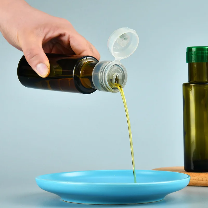In Stock Round Green Amber 100ml Edible Oil Glass Bottle Marasca Cooking Olive Oil Bottle With Cap