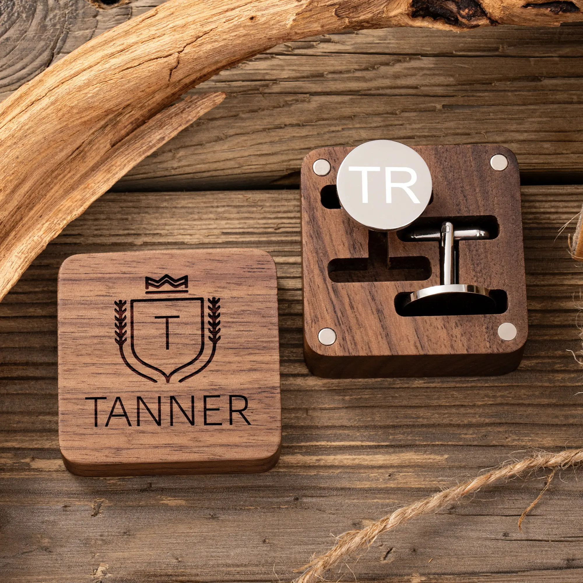 Personalized Wood Craft Wedding Tie Clip Set Best Man & Groomsmen Proposal Gifts for Husband Customized Cufflinks & Wooden Boxes
