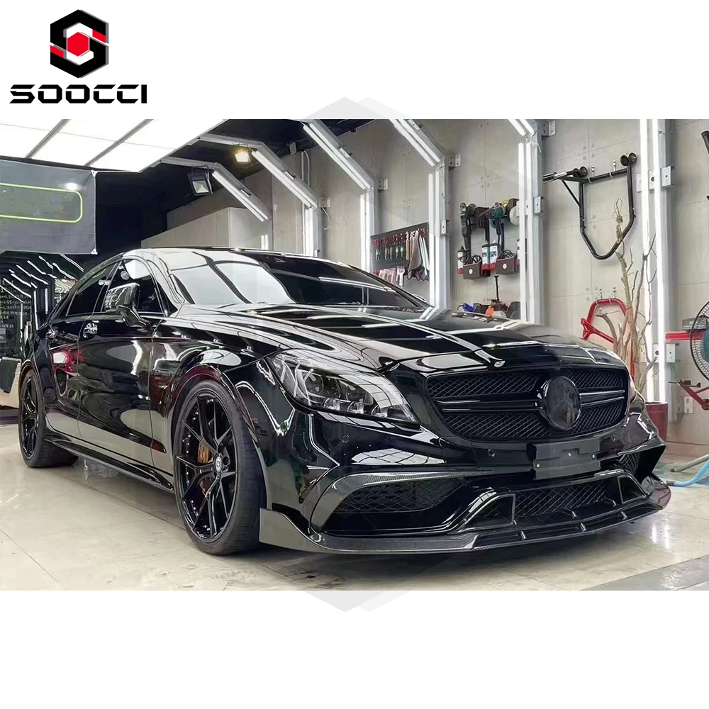 Carbon Fiber BRS Style Front Splitter Lip for Mercedes Benz CLS-Class W218 CLS63 2016-2018 Front Bumper Lip Spoiler Body Kit