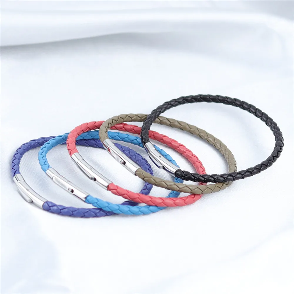 OYA Jewelry Simple Design Sheepskin Genuine Leather and Stainless Steel clasp leather rope Bracelet for Men Women