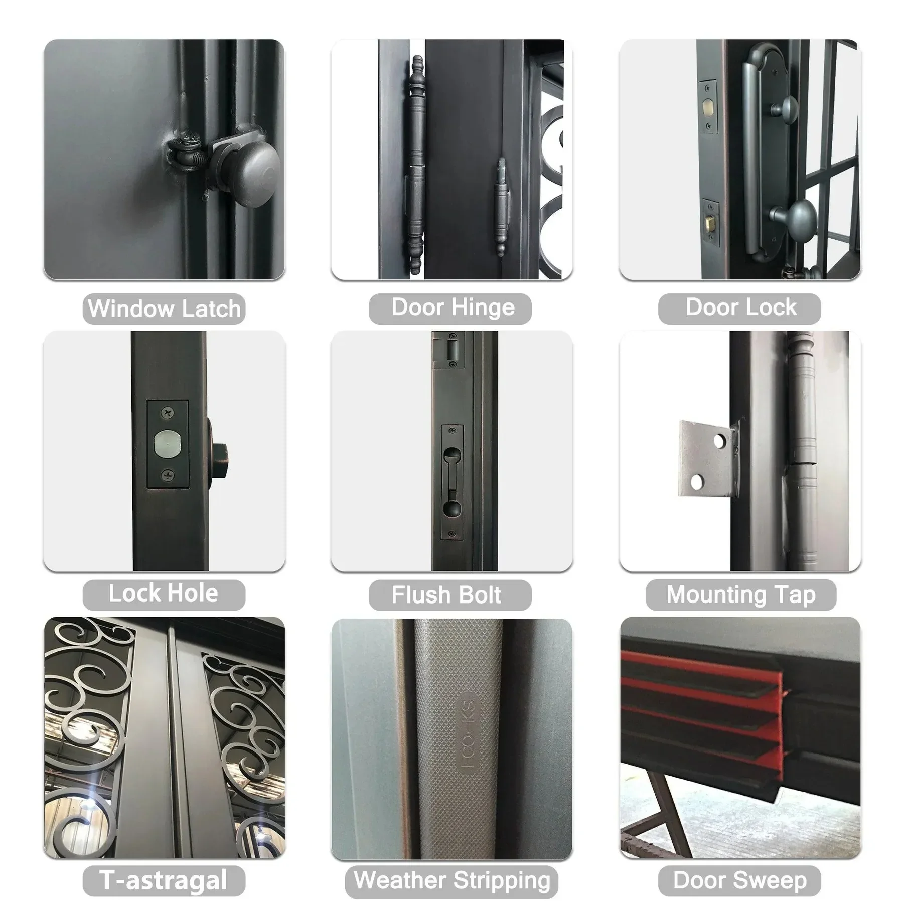 DERCHI European Luxury Style Tempered Glass Exterior Other Main Doors Double Security Front Entry Wrought Iron Doors For Houses