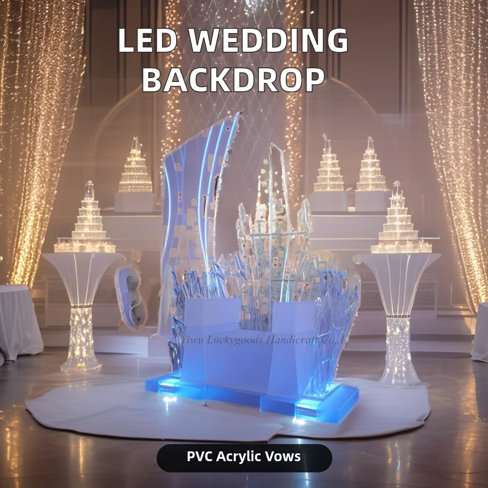 Luckygoods BJ230054 PVC Acrylic Wedding Backdrop with LED Lights Stand for Wedding Events Decorations