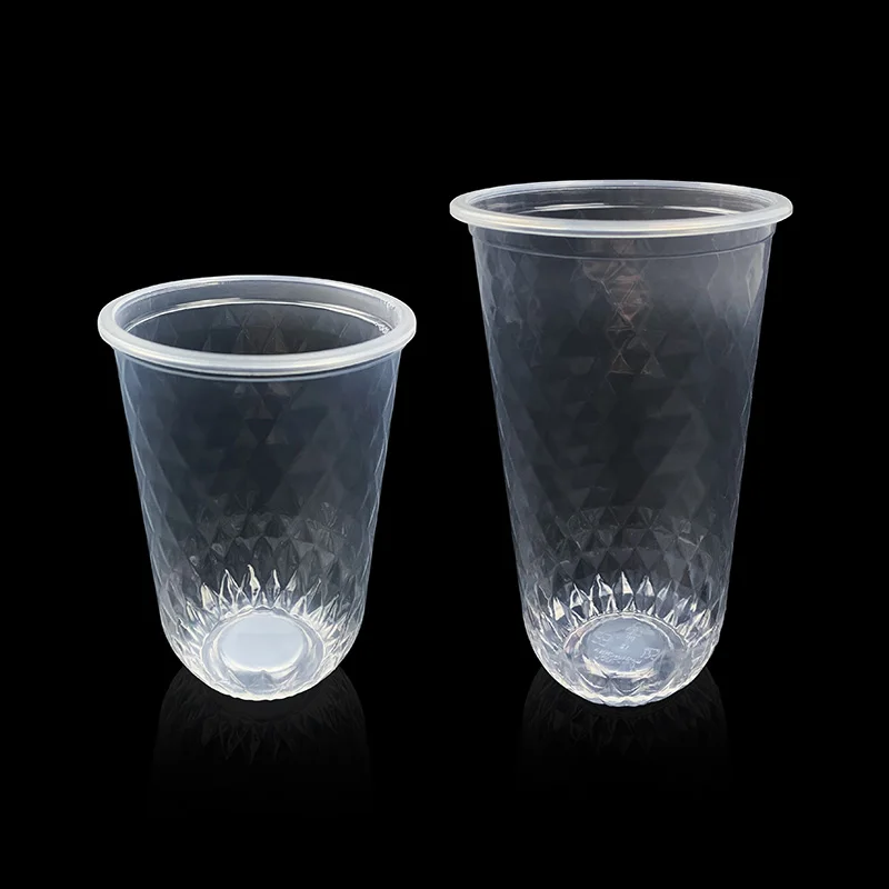 Custom Bling Bling PP Plastic Disposable Cups Promotion Bubble Tea Cup Flat U Shape Cups
