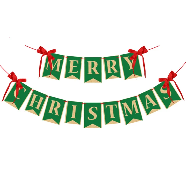 New Arrival Jute Banner For  Christmas Themed Party Decoration Pull Flower Banner With Luxury Cloth Flag