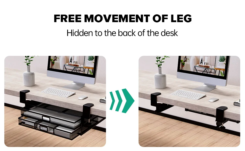 GUDTEKE Mesh Desk Organizer and Clamp-on Swivel Pencil Drawer Desk Hidden Desk Organizer Extra Sturdy C-Clamp Mount System