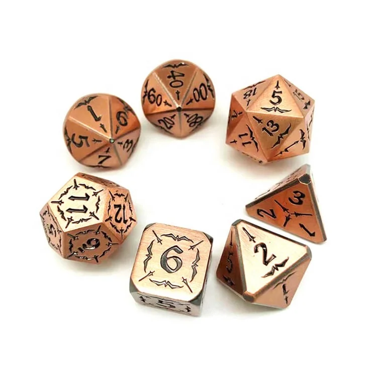 Custom Engraved Unique Design Polyhedral Bulk Metal Copper Dice Set for Game Player