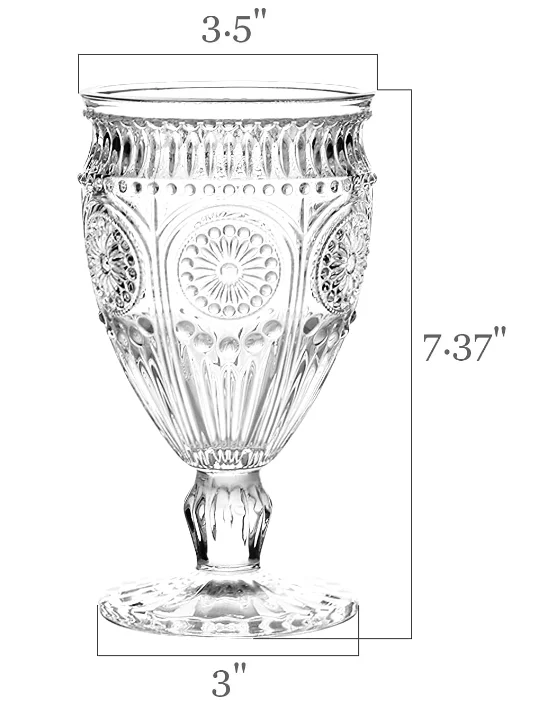 Colored Wine Goblets, 10 Oz Wine Glasses with Embossed Pattern, Vintage Glassware for Party, Wedding, Bar, Wine, Juice,Customize