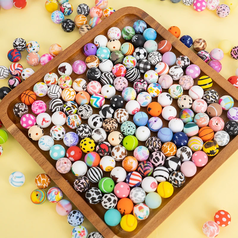 Popular Products Silicone Baby Teether Bead Print Silicone Beads Manufacturers Bulk Bpa Free Silicone Beads For Baby