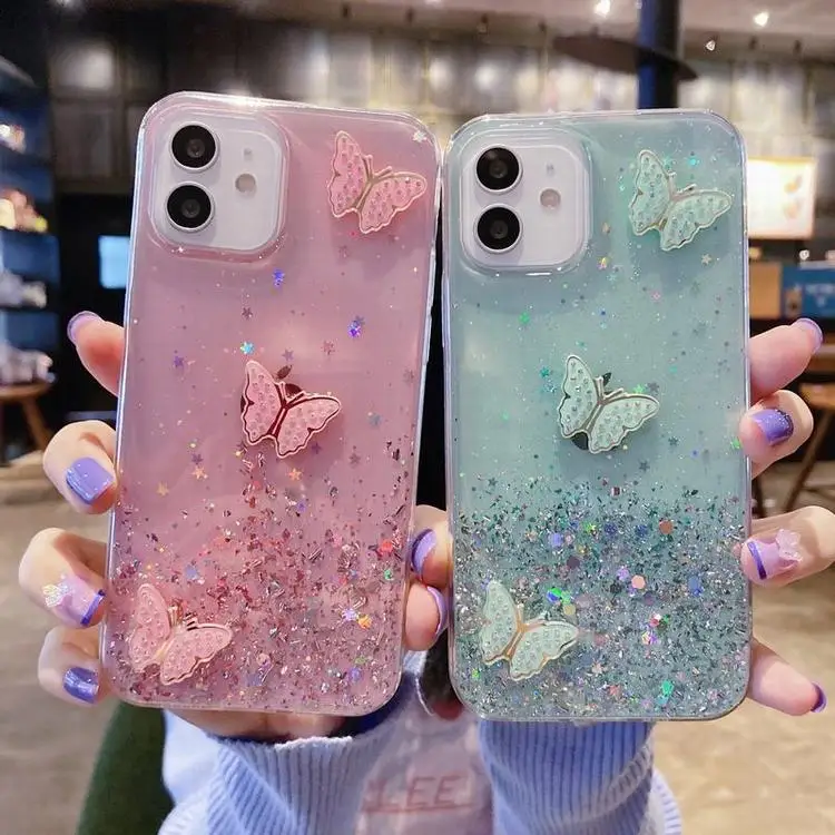 Чехол для телефона с бриллиантами и бабочками блестящий чехол OPPO Reno 4 5 Pro Realme 7 C11 C12 Find X3 A55 A53 A9 A5 2020 A93 5G