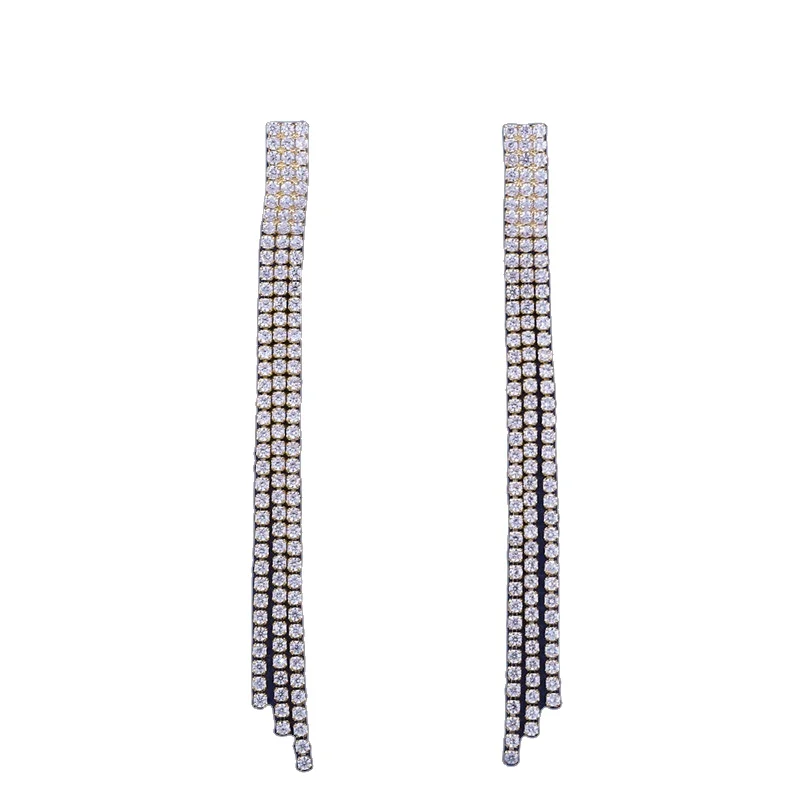 South Korea  new long Tassel Earrings without ear holes inlaid with zircon ear clip is a hot source of foreign trade