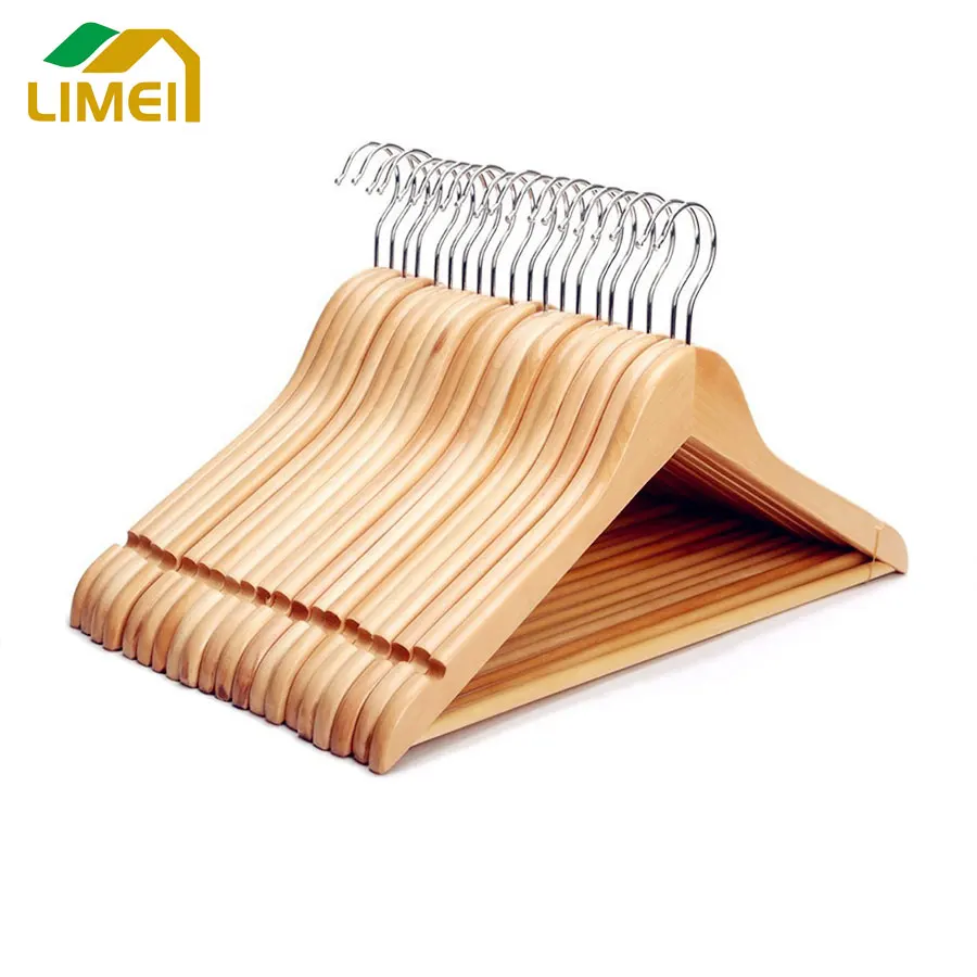Manufacturer wholesale hangers high quality custom logo clothes shop rack  hanging coats natural wooden cloth hanger