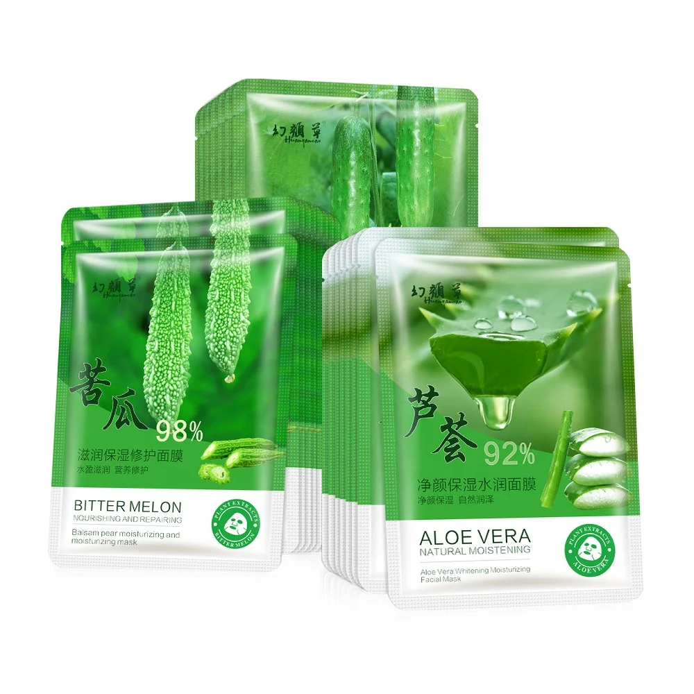 Wholesale Natural Organic Bitter Gourd Cucumber Aloe Vera Moisturizing Soothing Slimming Face Sheet Mask Facial Mask Sheet
