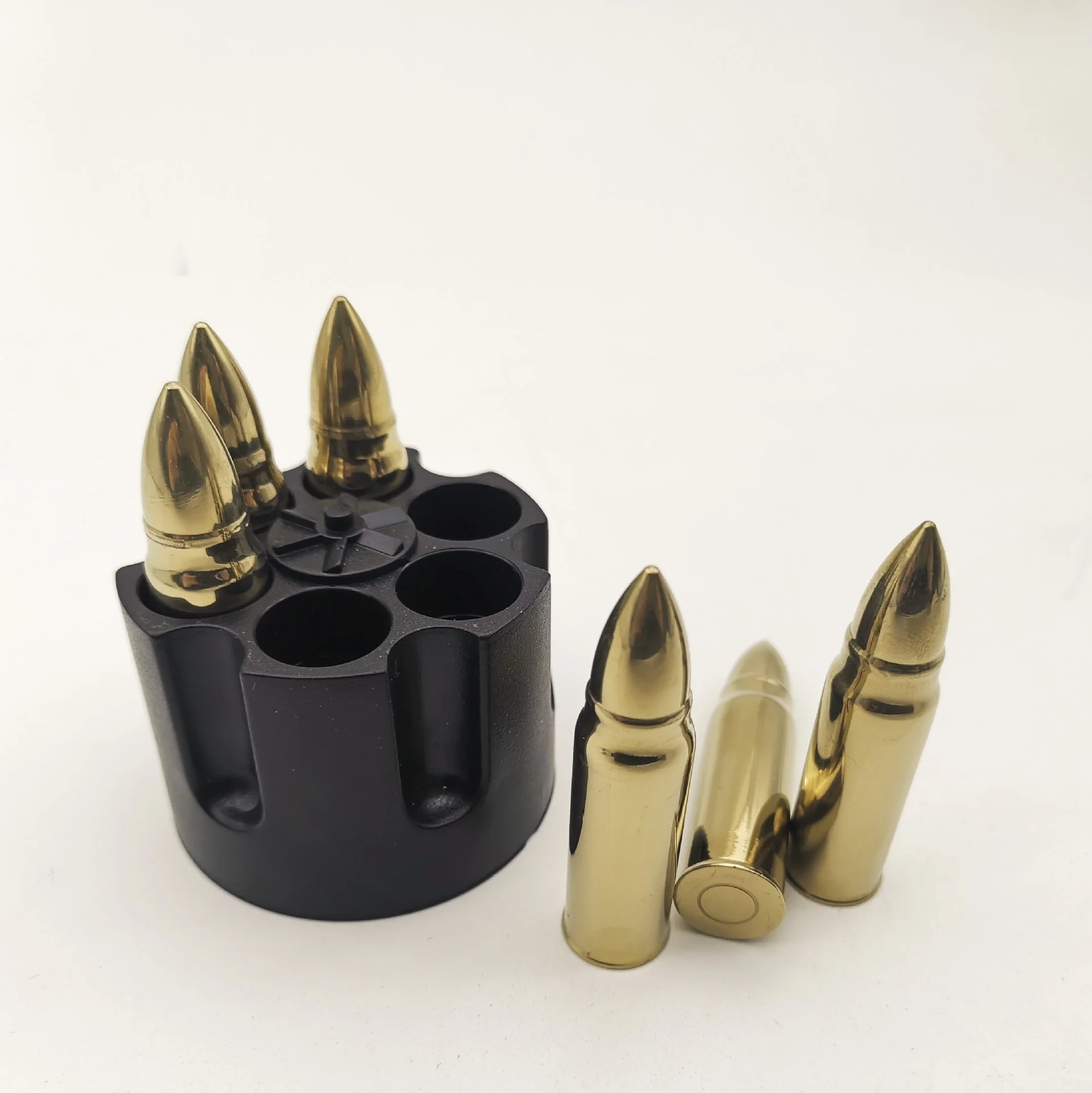 Silver/ Gold Stainless Steel Whiskey Stones Bullets Gift Set with Base, Set of 6 Large Bullet Shaped Reusable Metal Ice Cube