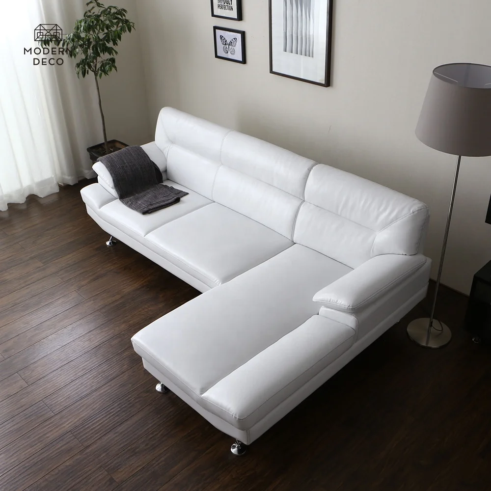 modern sectional couch L sofa white faux leather sofa with chrome legs customizable high quality living room furniture