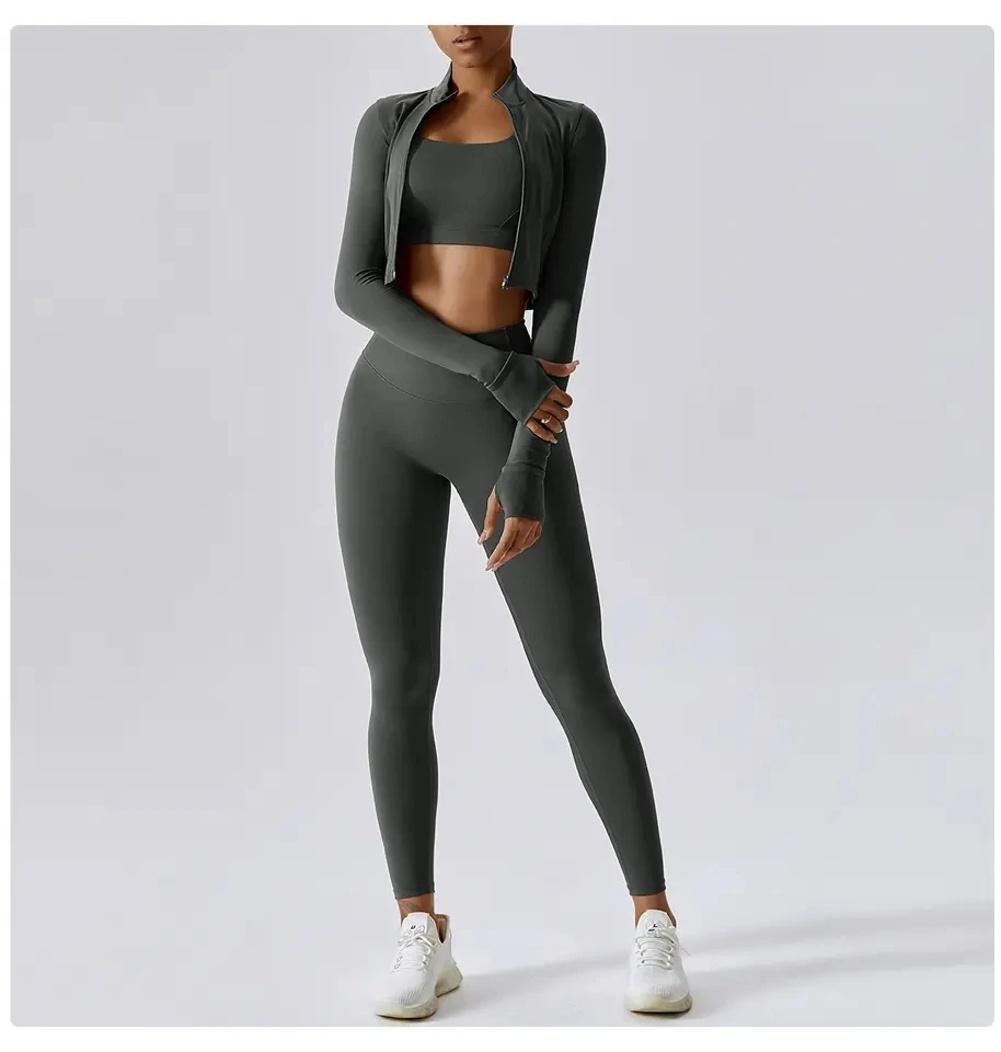 Wholesale Ropa Athleisure Fitness Clothing Women Gym Clothes Kit Sweat Suit Butt Lift Women Long Sleeve 4 Piece Yoga Sets