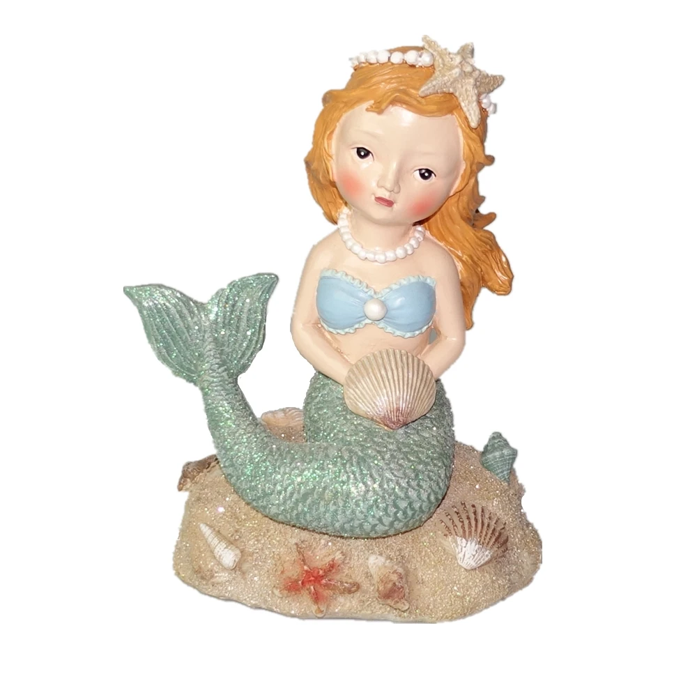 Fairy Garden Resin Craft Cartoon Princess Figurine with Blue Skirt Polyresin Princess Statue