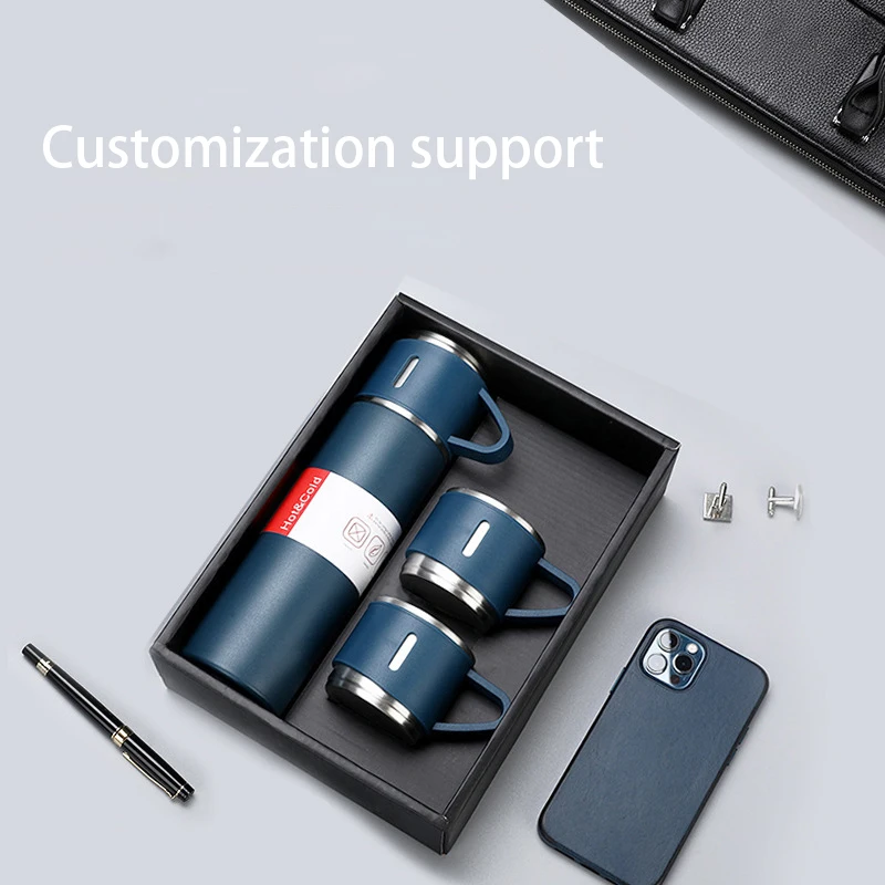 Corporate Business Thermos Mug Set Drinkware Set Thermos Vacuum Flask Stainless Steel Water Bottle Custom Logo Luxury with 2 Cup