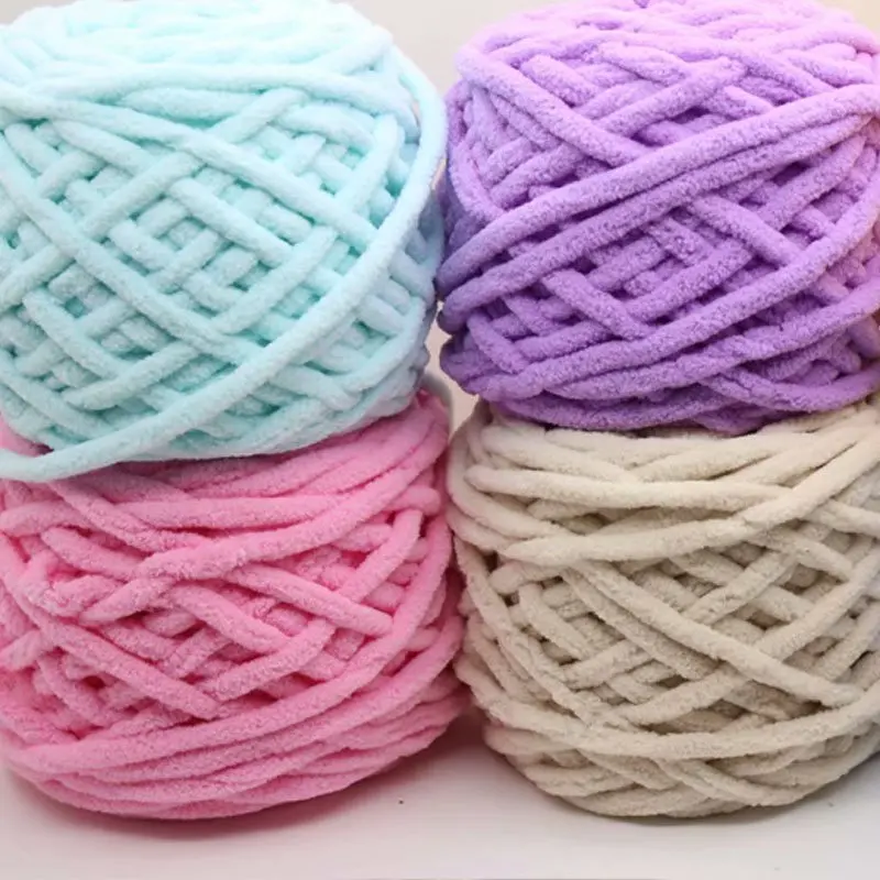 Factory Wholesale Mix Colors Velvet Blanket Yarn Wool Baby Fluffy Hand Knitting Thick Bulky Chunky Chenille
