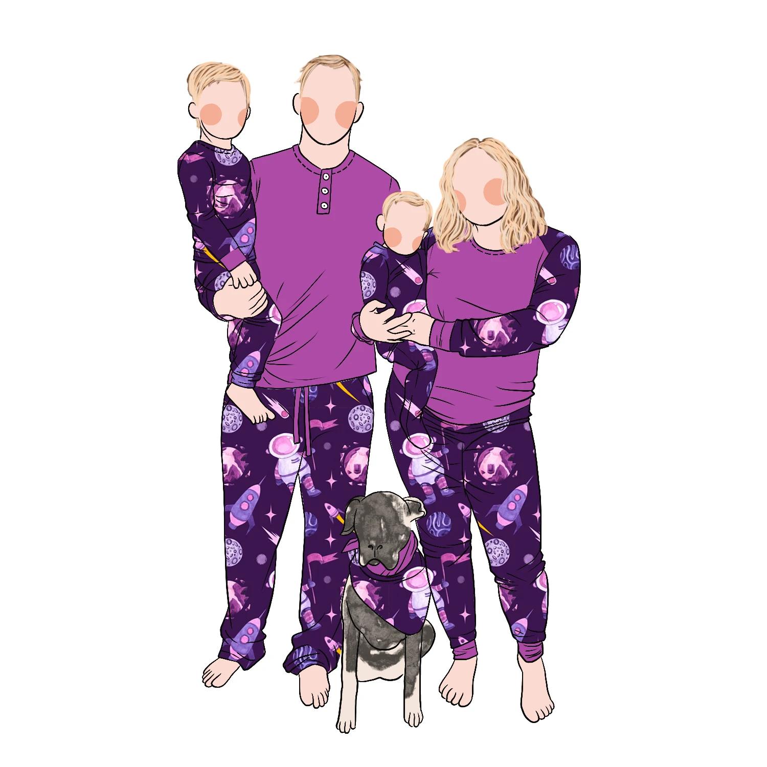 Custom Soft Fabric Family Daily Wear Astronaut Print Pajamas Sleepwear Matching Clothing Set