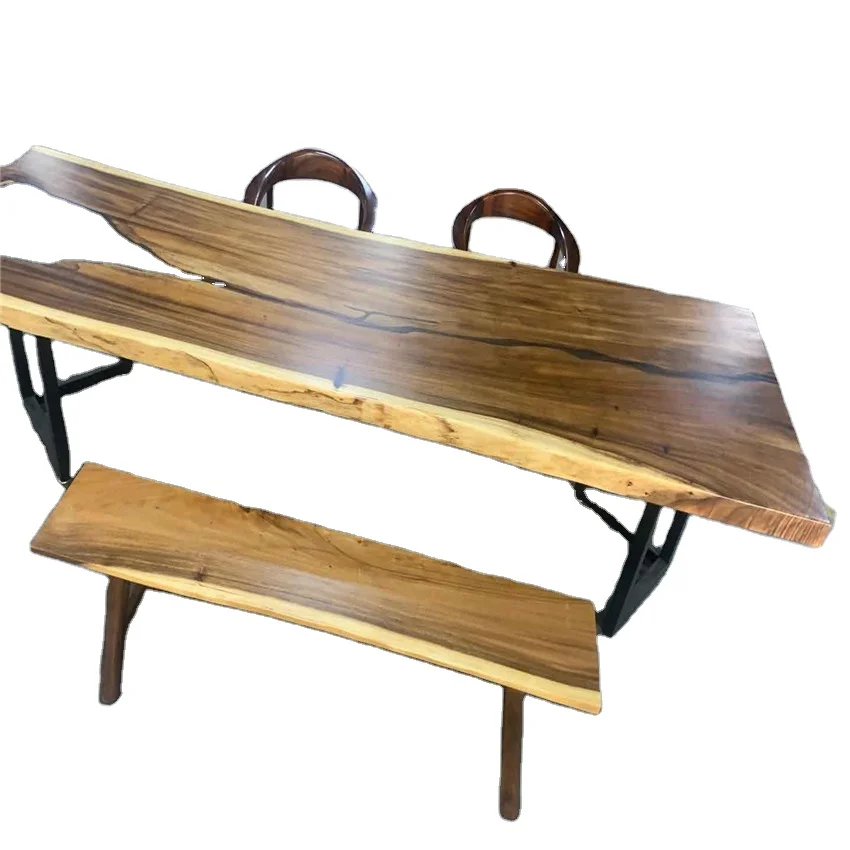 Live edge slab office table with bench