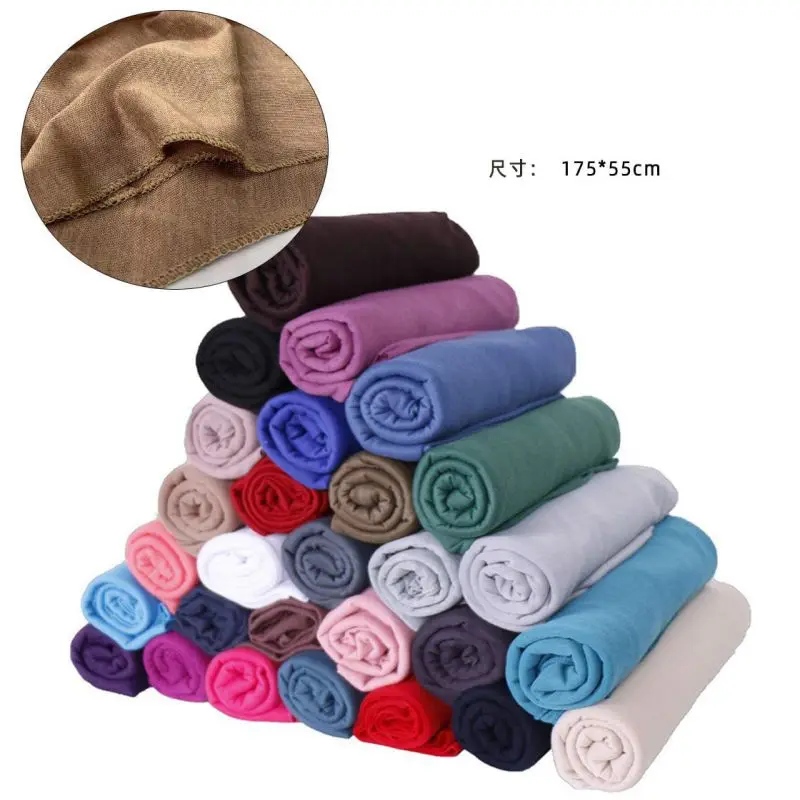 High Quality New design Elasticity Solid Color Foulard Women Muslim Hijab Premium Jersey Cotton Scarf Ethnic Scarves and Shawls