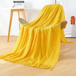 Nordic Luxury Ribbed Winter Cotton Polar Knitted Greenhouse Adult Solid Colour  Thermal Insulation Knitted Blanket With Tassel