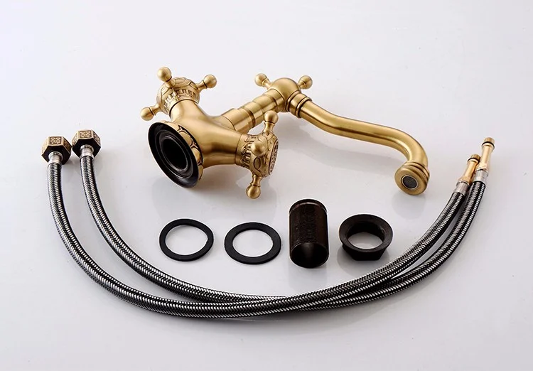 Brass Basin Sink Tap Exquisite Carved Antique Faucet Chinese Style Double Handle Hot And Cold Water AF1090