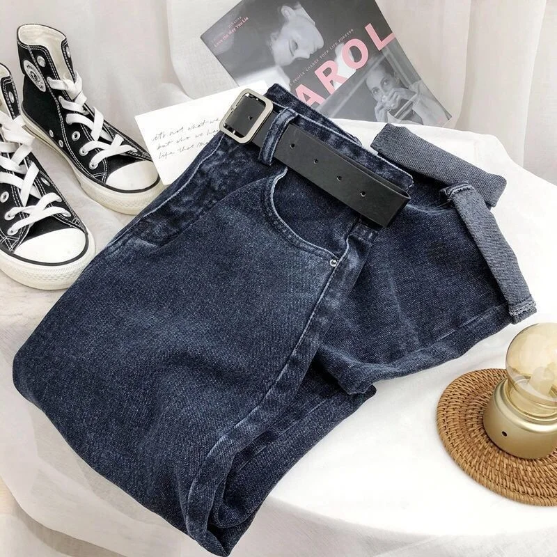 Jeans for women in spring and autumn 2023 New students with high waist, straight tube, loose, slim and drooping wide-leg trouser