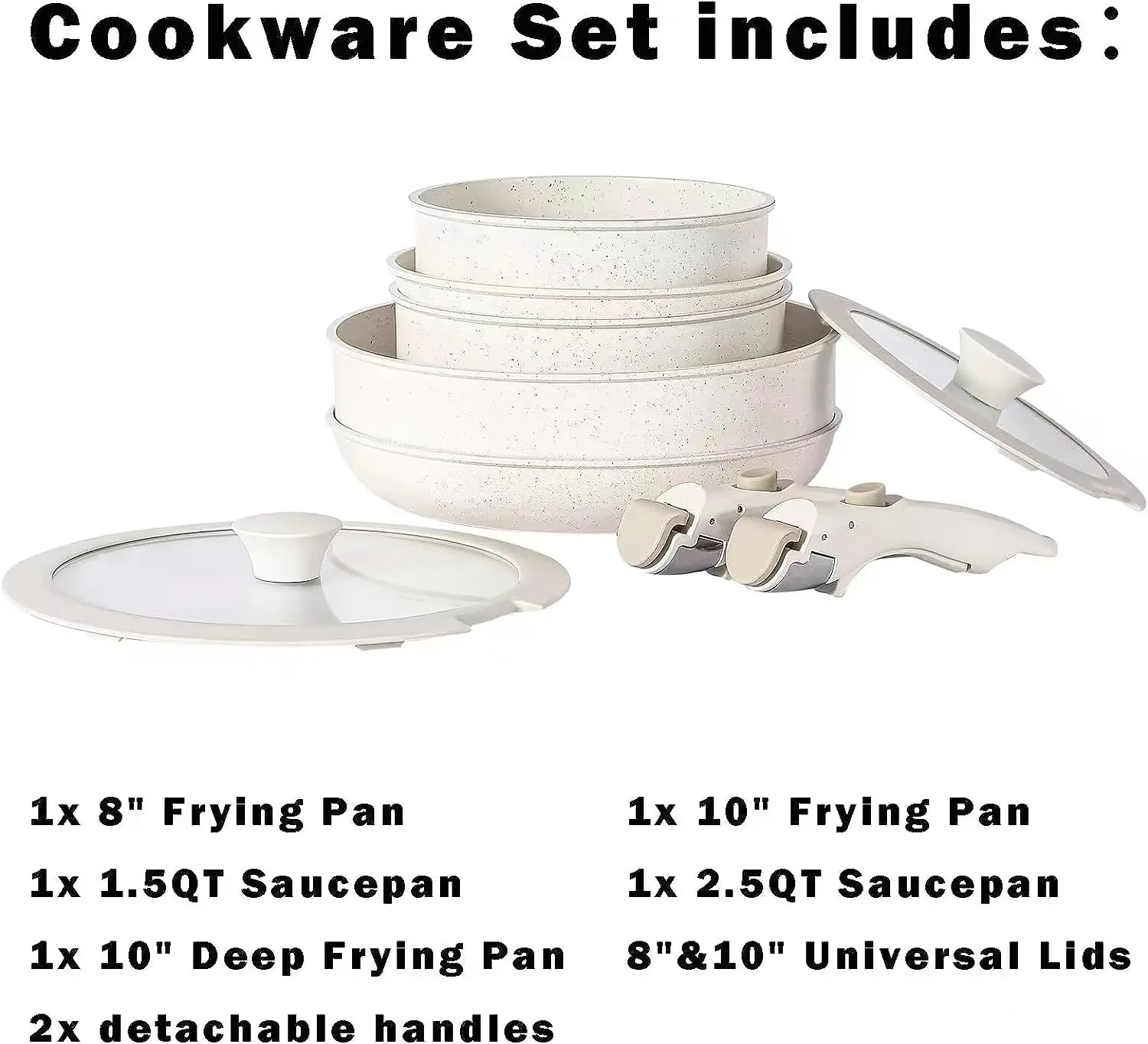 High Quality Kitchen Non Stick Cookware Set Aluminum Granite Big Sizes Nonstick Cookware Set with Detachable Handles