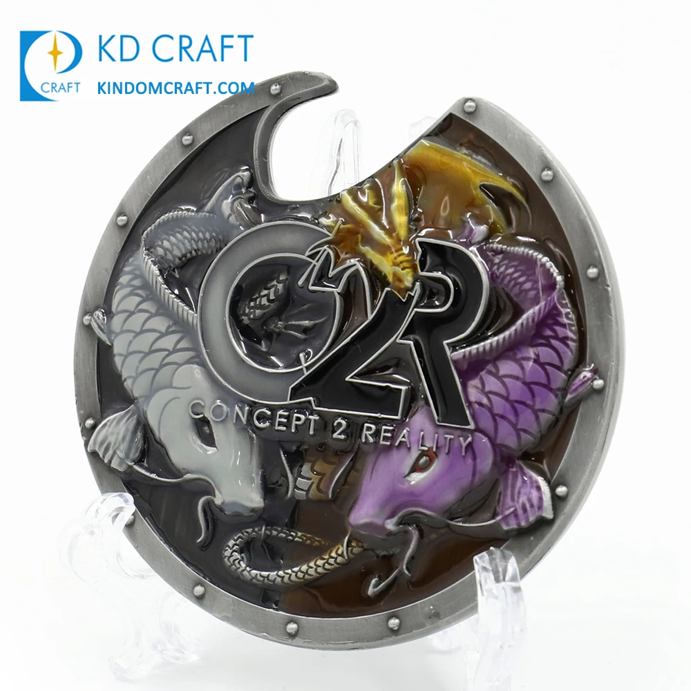 High quality personalized custom embossed 3D fish logo metal antique plated wine beer customize bottle opener challenge coin