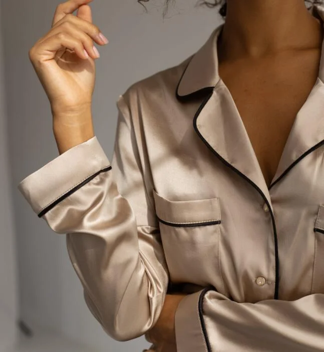 OEM Supplier Plain Satin Sleep Wear Set Woman Pijamas Ladies Night Sleeping Suits Pajamas Long Sleeves With Pants