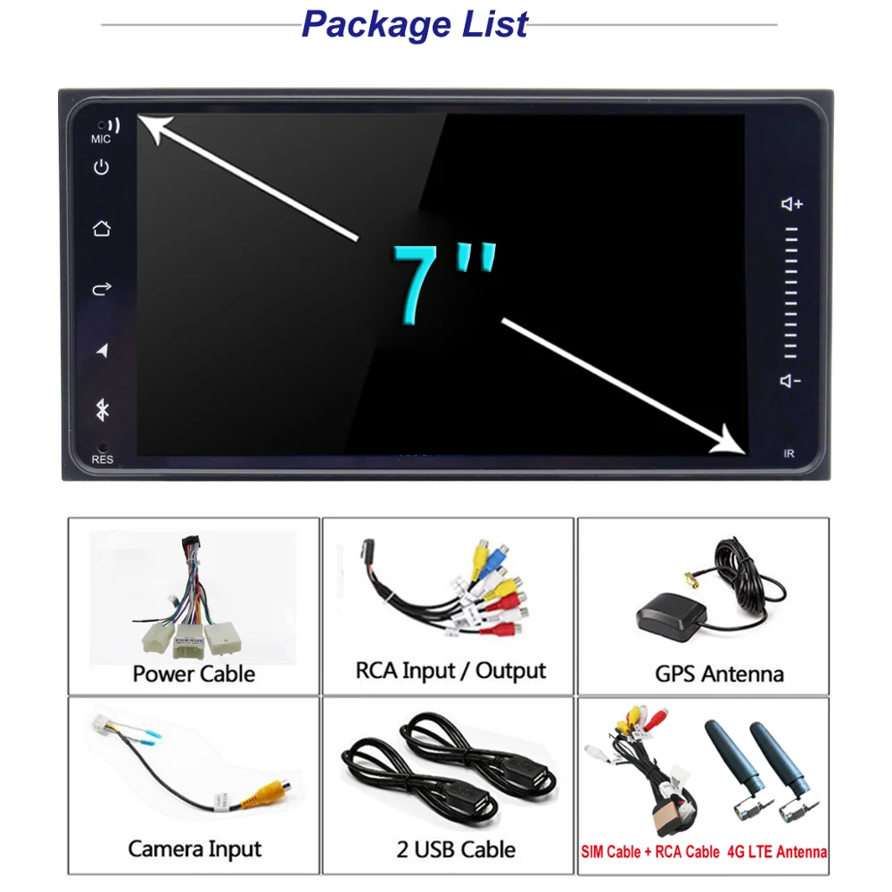 7 inch Touch Screen Android 9.1 2DIN Car radio Player for Toyota OBD2 WIFI BT G4 Navigation GPS MP5 multimedia audio video