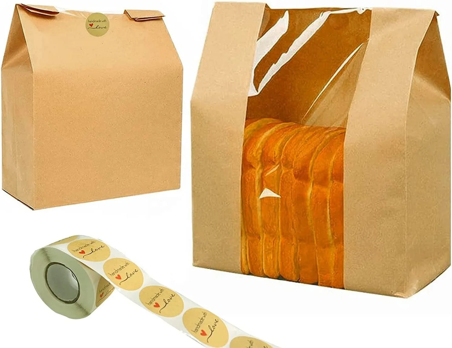 Fashion Custom Logo Long bread bag Environmental natural kraft paper food grade baguette window bag