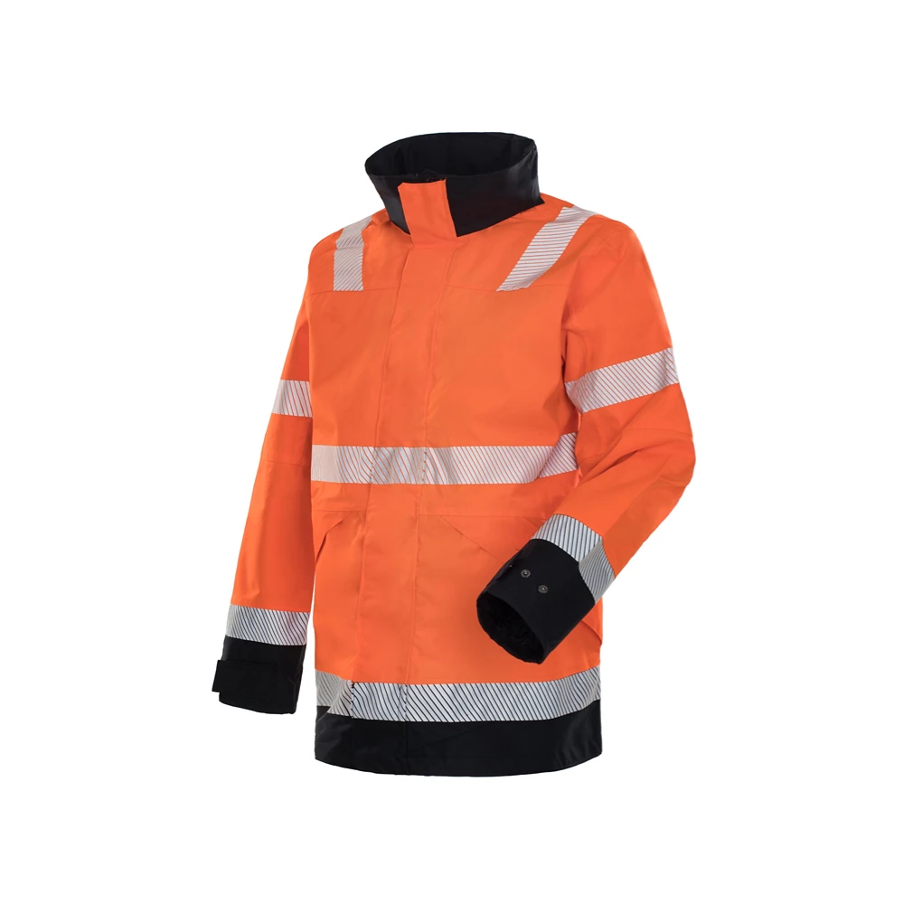 Safety Parka with Segmented Reflective Tape 300D Rip Stop Oxford PU coating Waterproof Hi vis Jacket
