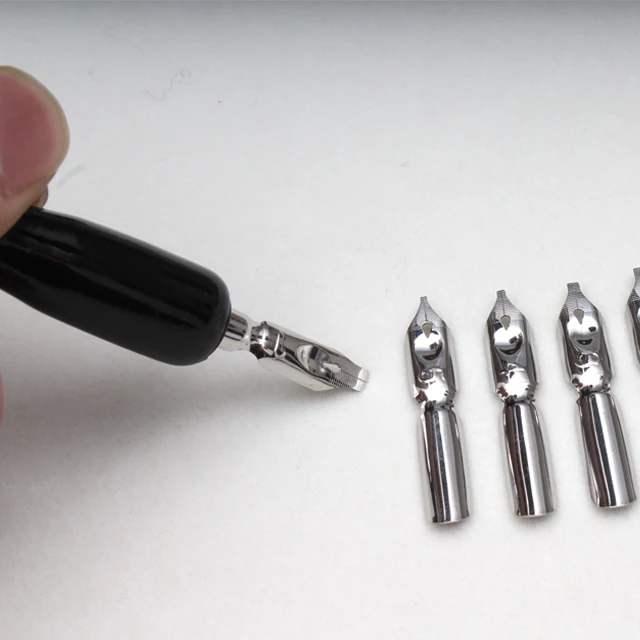 Wood English Calligraphy Pen Copperplate Script Oblique Dip Pen Holder + 5 Nib