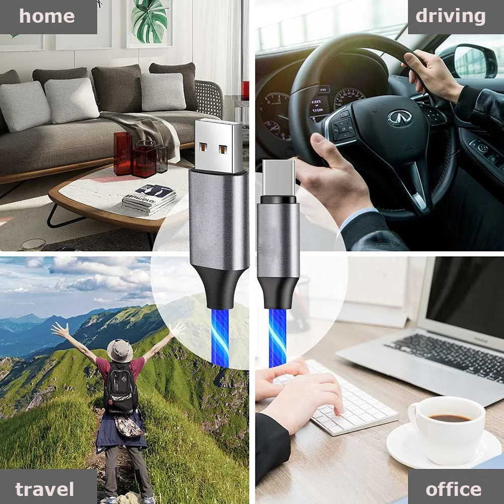 LED Flowing Cable USB C Smart OEM Fast Charging Mobile Phone Data Charging Cable